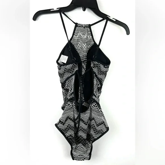 Becca Women’s Black/White Crochet High Neck One Piece Swimsuit Size S